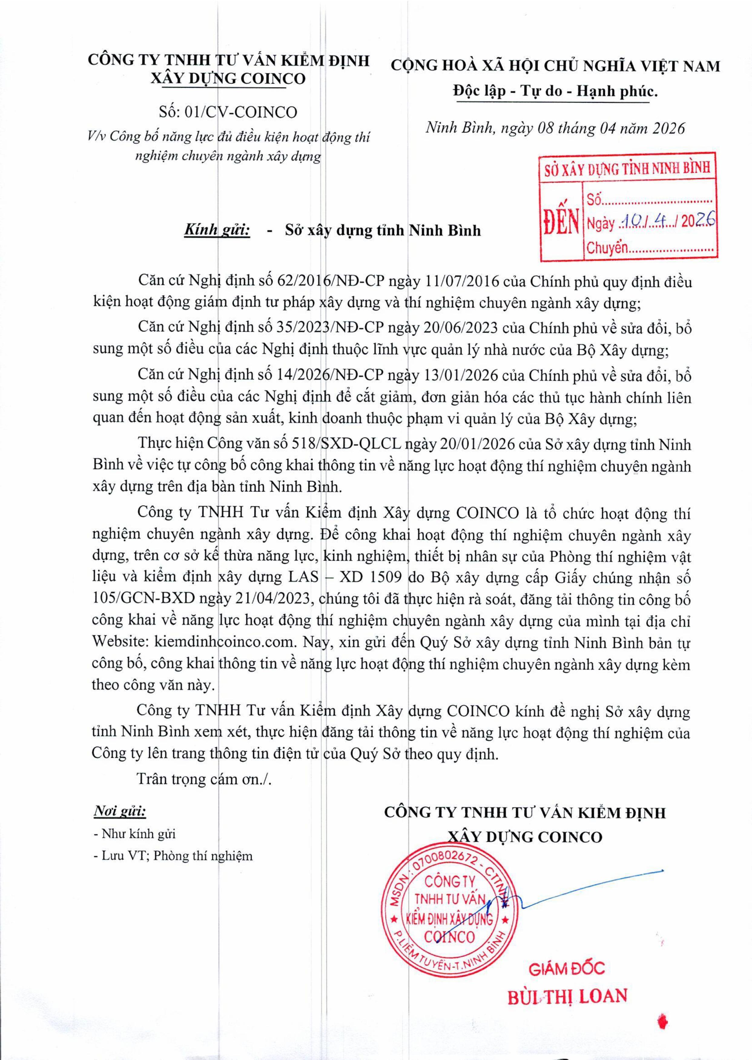 CÔNG BỐ NĂNG LỰC